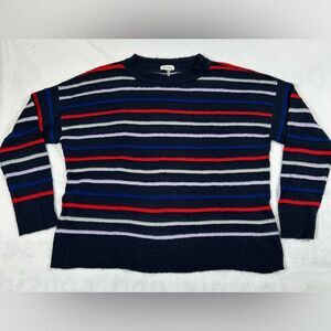 Court & Rowe Striped Fuzzy Sweater Womens XL Navy Red White Crew Neck Fluffy